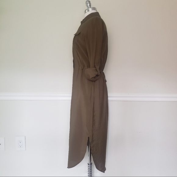 Maeve Anthropologie Button Up Shirt Midi Dress Olive Green XS/S - Picture 5 of 11